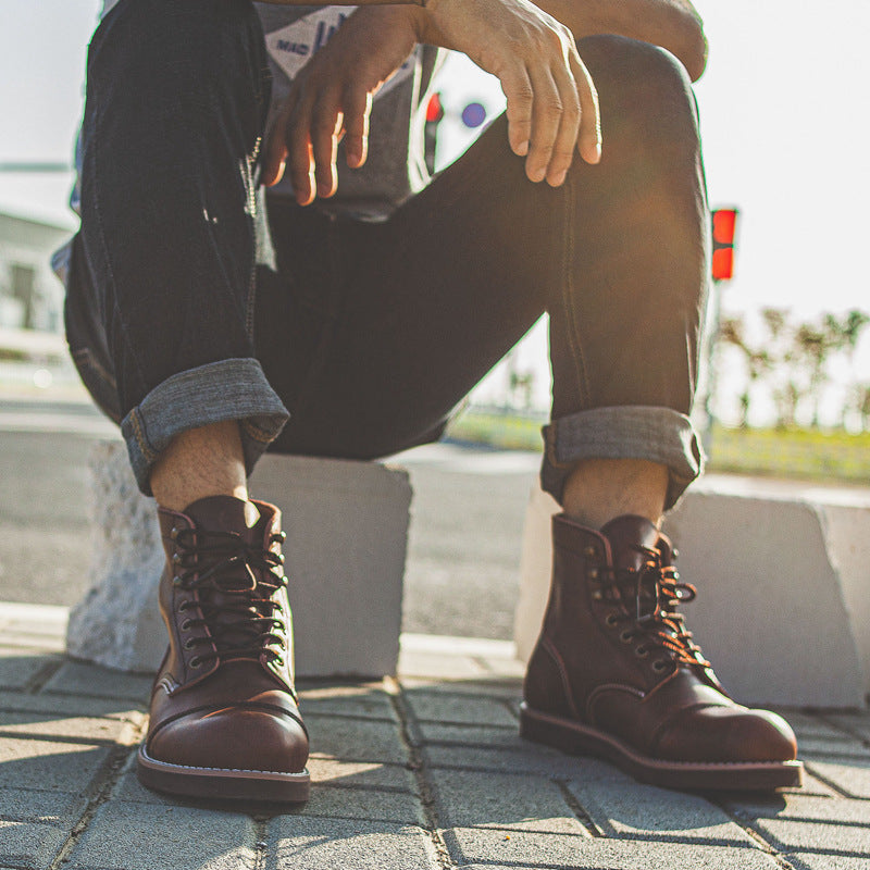NOUVEAU RICHE Arbeitsstiefel Aus Echtem Rindsleder Für Herren Robuste Und Stilvolle Schnürstiefel Für Arbeit Und Freizeit