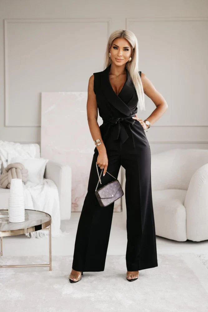 NOUVEAU RICHE Ärmelloser Damen Jumpsuit Mit Tiefem V Ausschnitt Wickel