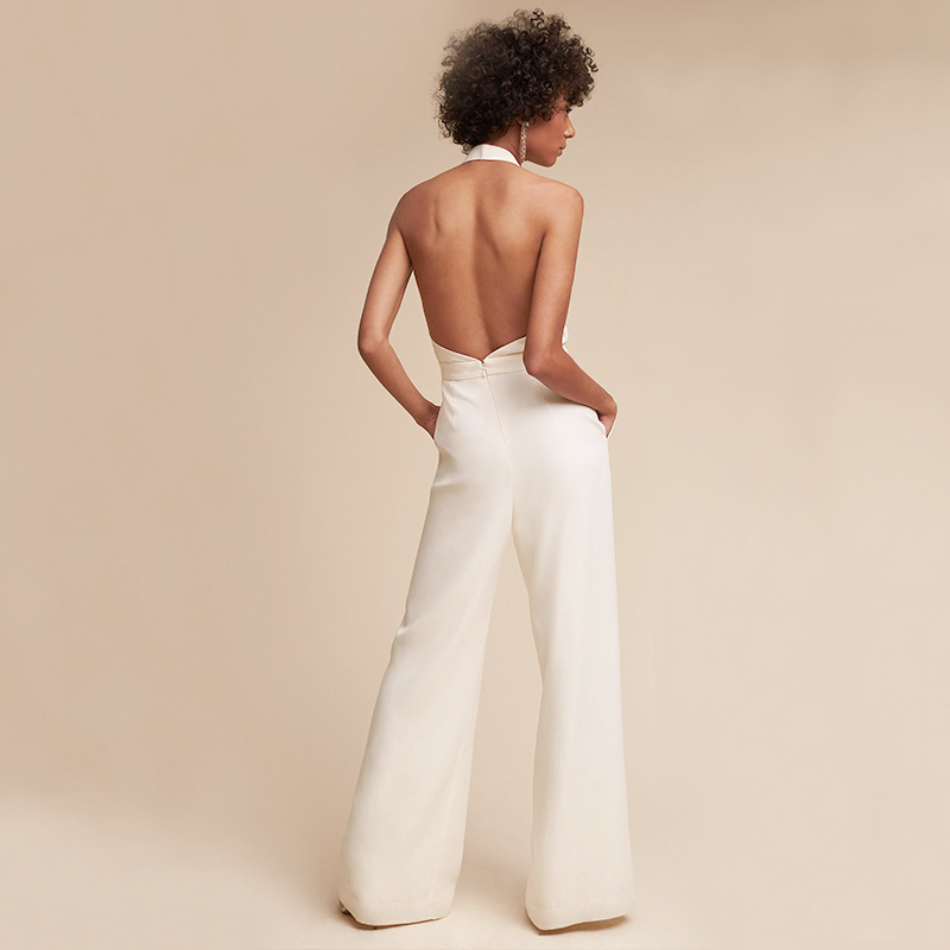 NOUVEAU RICHE Ärmelloser Damen Jumpsuit Mit Tiefem V Ausschnitt Elegante Passform Und Weitem Bein Für Abendgarderobe