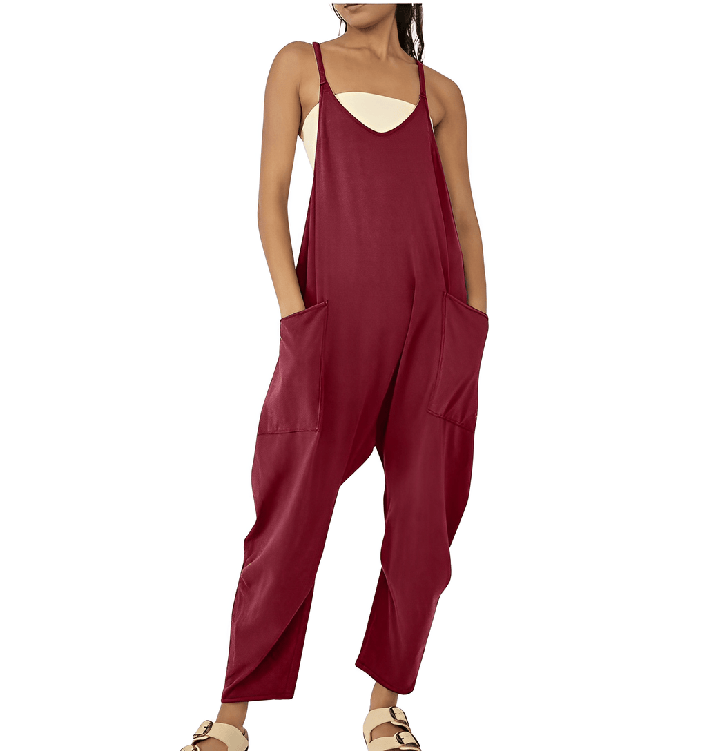 NOUVEAU RICHE Ärmelloser Freizeit-Jumpsuit mit Taschen für Damen in Entspanntem Stil und Atmungsaktivem Material für Bequemen Komfort Weinrot