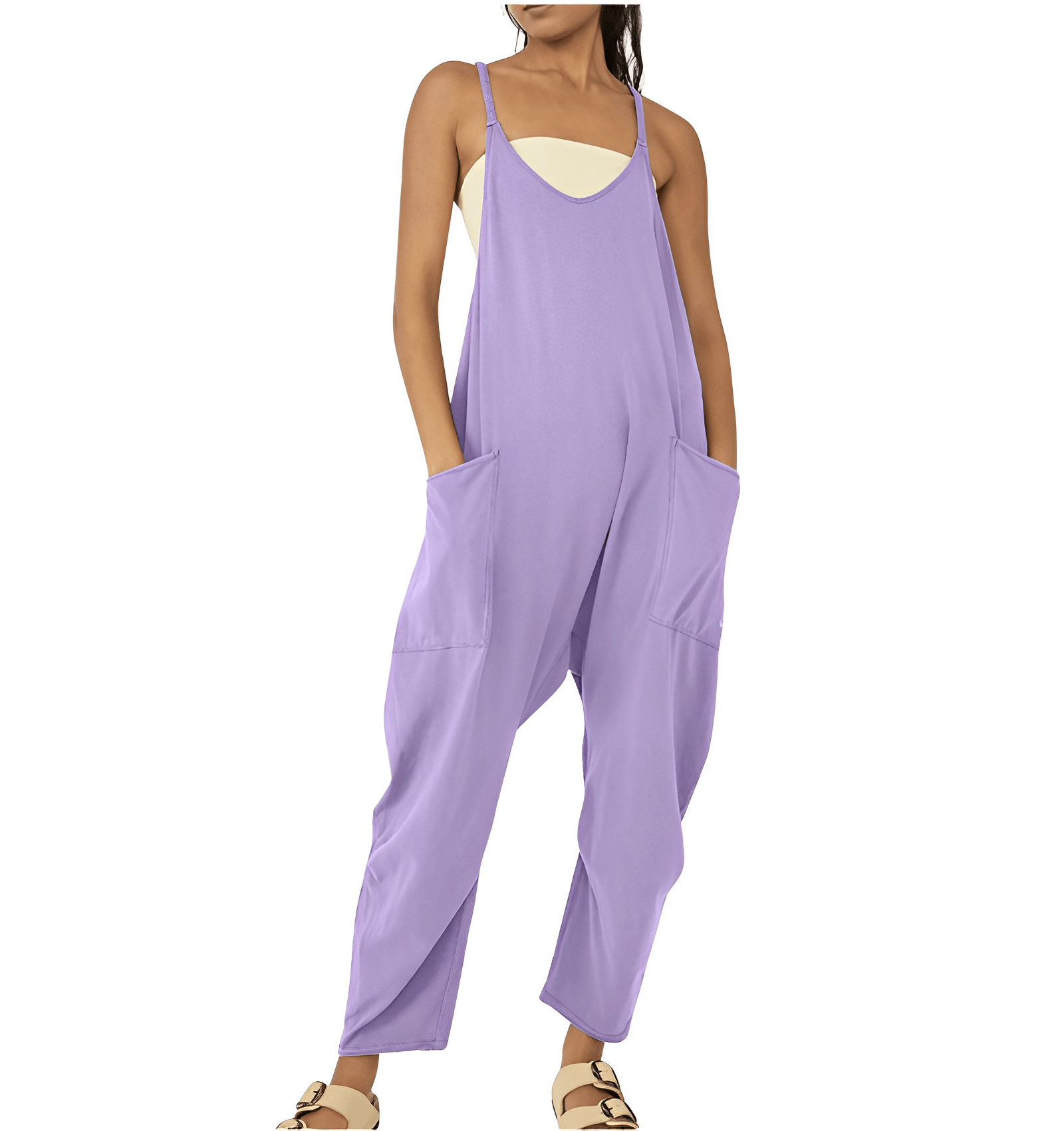 NOUVEAU RICHE Ärmelloser Freizeit-Jumpsuit mit Taschen für Damen in Entspanntem Stil und Atmungsaktivem Material für Bequemen Komfort Hellviolett