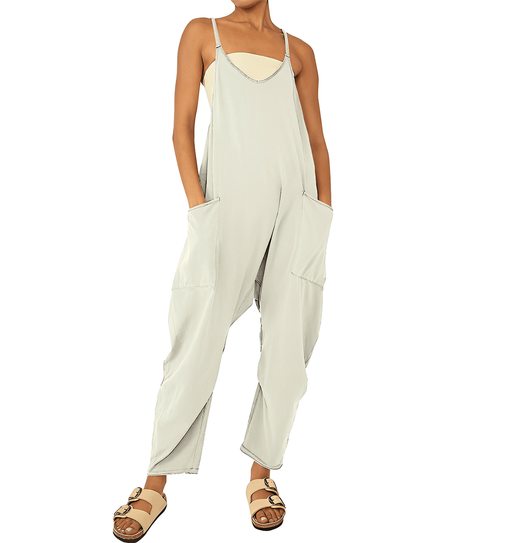 NOUVEAU RICHE Ärmelloser Freizeit-Jumpsuit mit Taschen für Damen in Entspanntem Stil und Atmungsaktivem Material für Bequemen Komfort Weiß