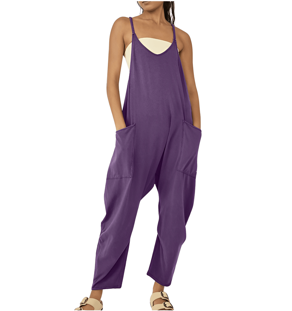 NOUVEAU RICHE Ärmelloser Freizeit-Jumpsuit mit Taschen für Damen in Entspanntem Stil und Atmungsaktivem Material für Bequemen Komfort Dunkelviolett