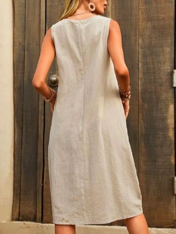 NOUVEAU RICHE Ärmelloses Kleid mit U-Ausschnitt und großen Taschen aus 100 Prozent Baumwolle für entspannte Sommermode in Größe S