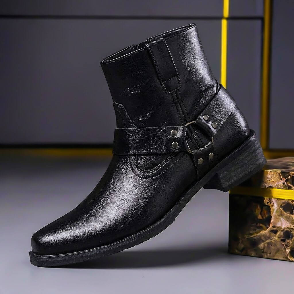 NOUVEAU RICHE Calico | Herren Handgefertigte Vintage Lederstiefel - Klassische Rahmengenähte Boots mit Reißverschluss Obsidianschwarz