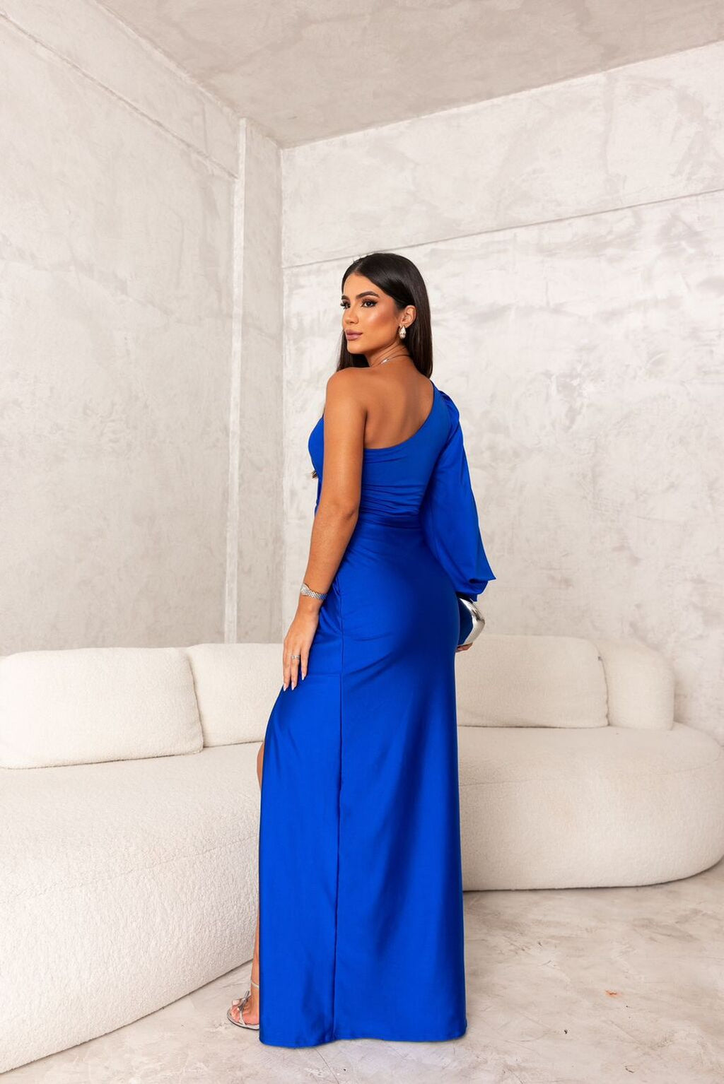 NOUVEAU RICHE Asymmetrisches Satin Abendkleid Mit Drapierung Und Glanz