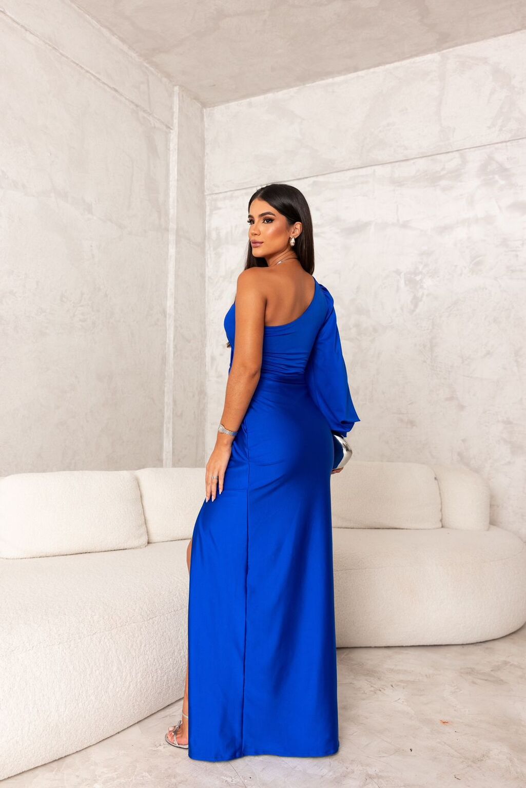 NOUVEAU RICHE Asymmetrisches Satin Abendkleid Mit Drapierung Und Glanz