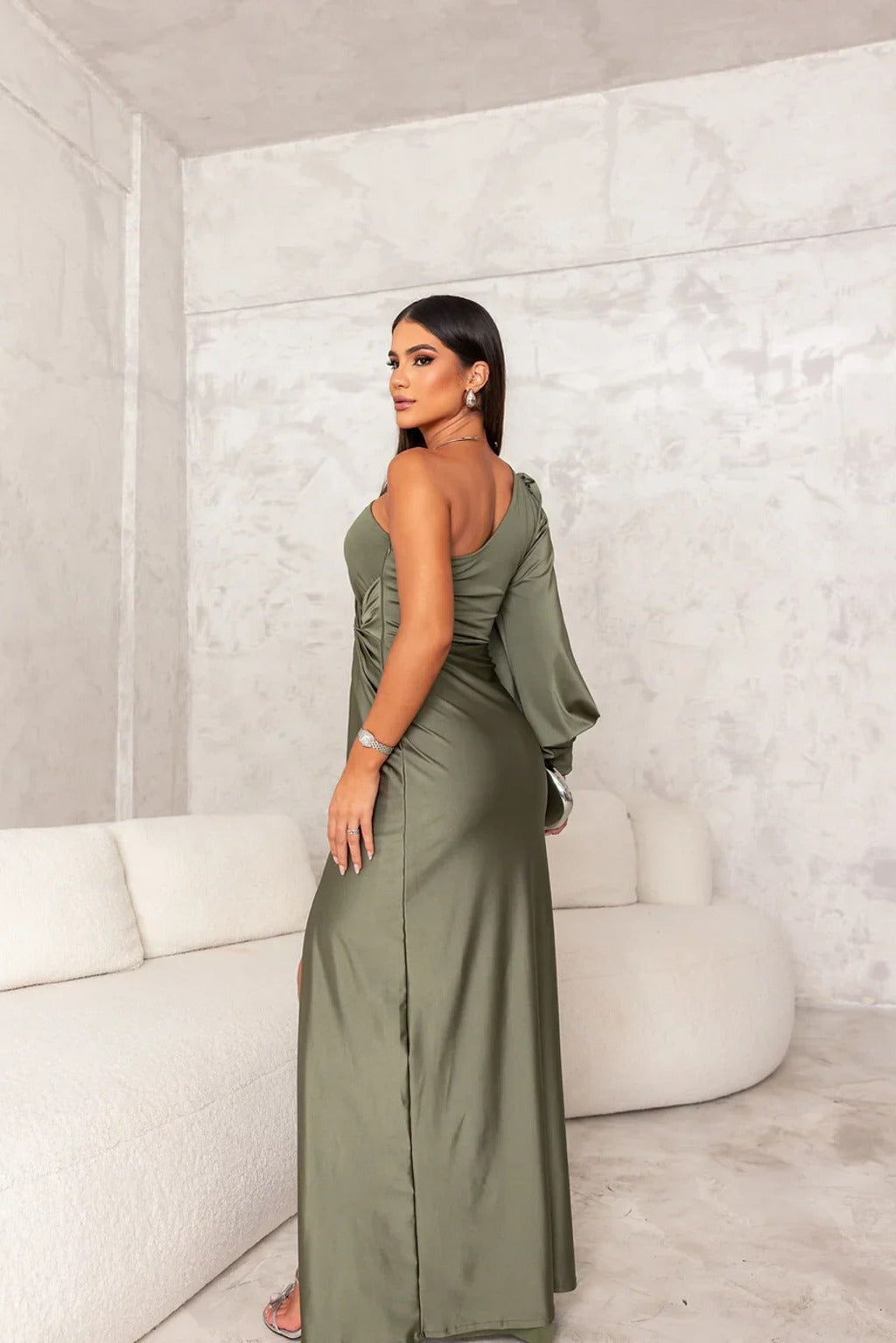 NOUVEAU RICHE Asymmetrisches Satin Abendkleid Mit Drapierung Und Glanz