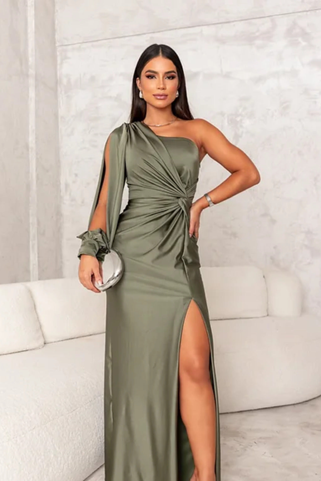 NOUVEAU RICHE Asymmetrisches Satin Abendkleid Mit Drapierung Und Glanz