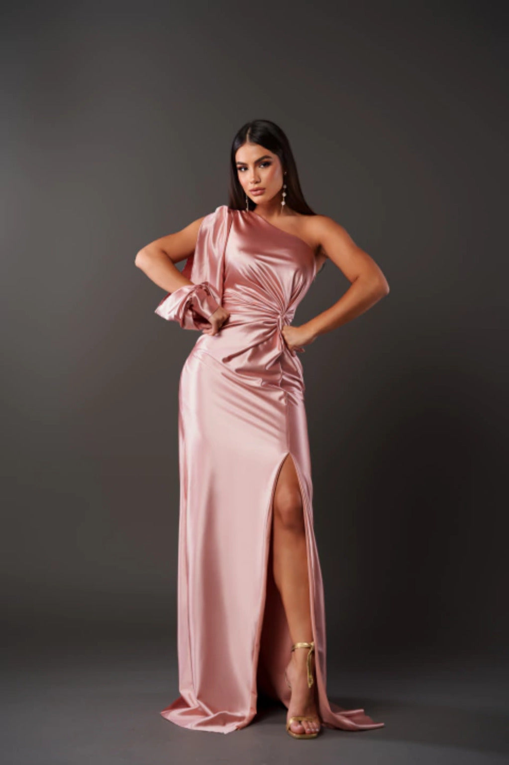 NOUVEAU RICHE Asymmetrisches Satin Abendkleid Mit Drapierung Und Glanz Rosa
