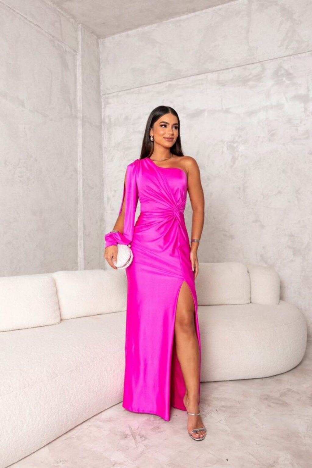NOUVEAU RICHE Asymmetrisches Satin Abendkleid Mit Drapierung Und Glanz