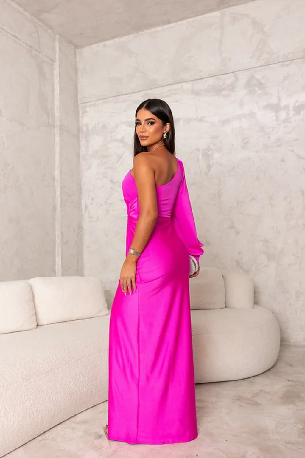 NOUVEAU RICHE Asymmetrisches Satin Abendkleid Mit Drapierung Und Glanz