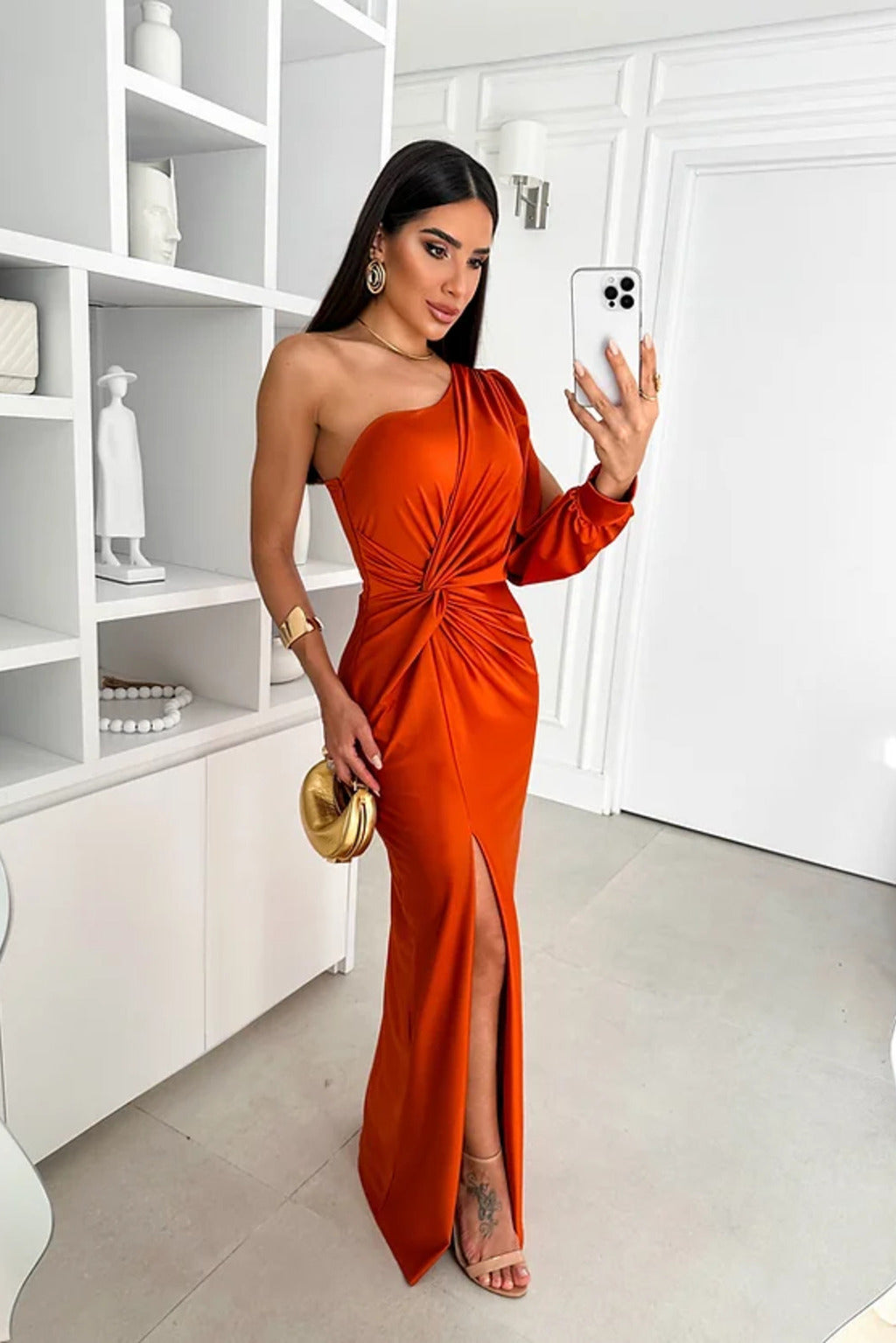 NOUVEAU RICHE Asymmetrisches Satin Abendkleid Mit Drapierung Und Glanz