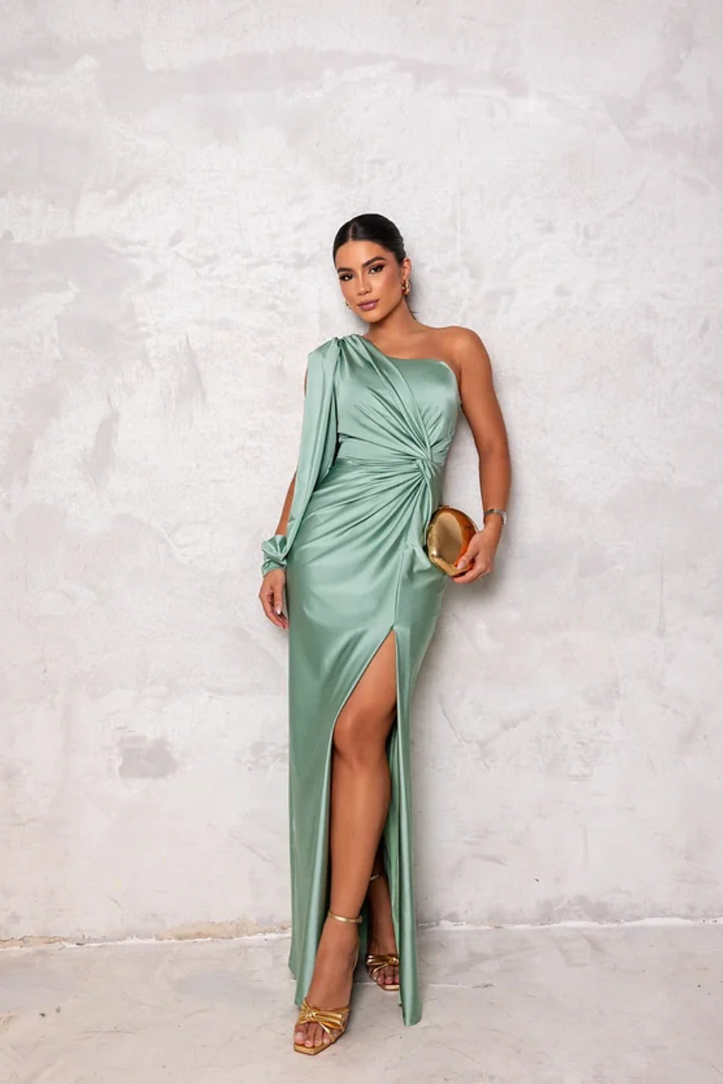 NOUVEAU RICHE Asymmetrisches Satin Abendkleid Mit Drapierung Und Glanz