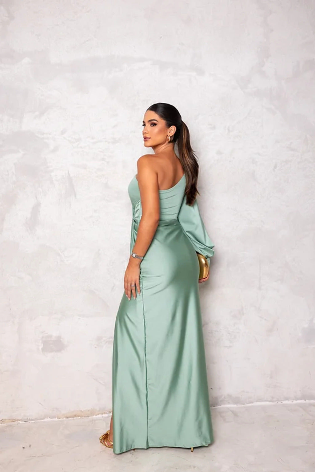NOUVEAU RICHE Asymmetrisches Satin Abendkleid Mit Drapierung Und Glanz