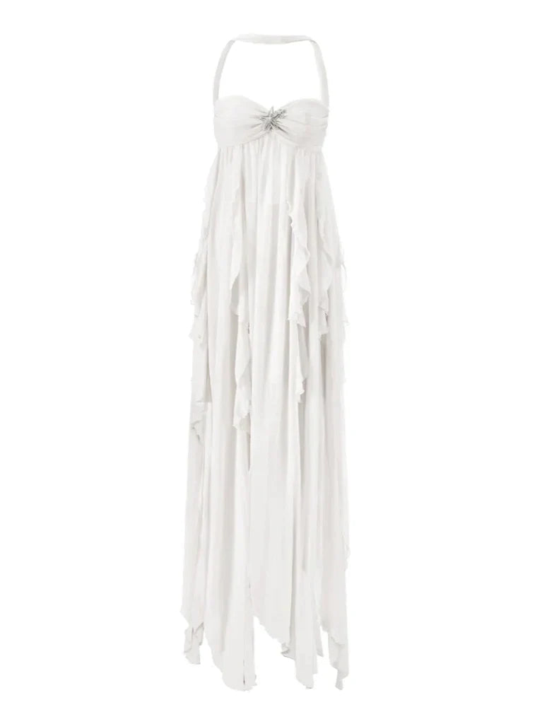 NOUVEAU RICHE Ätherisches Maxikleid mit Neckholder und Rückenfreiem Design für Elegante Anlässe und Besondere Momente