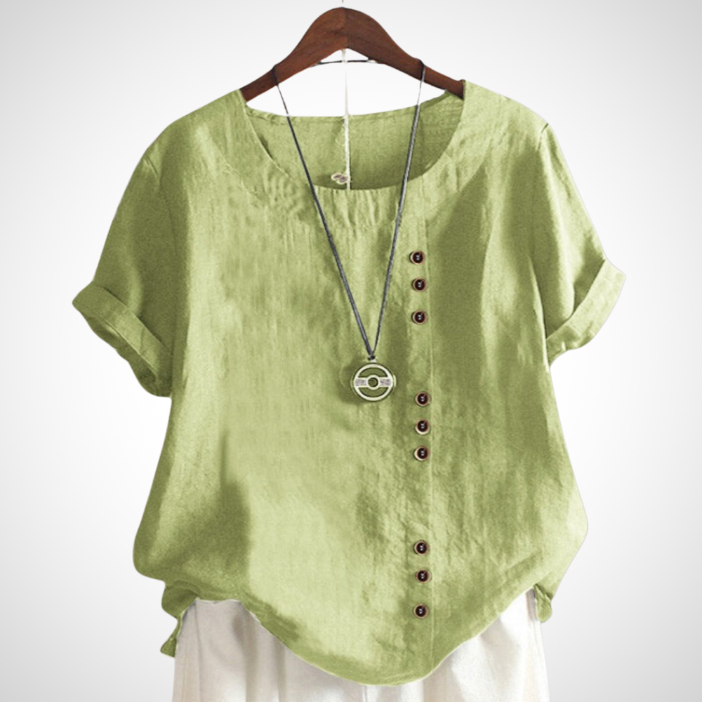 NOUVEAU RICHE Atmungsaktive Handgefertigte Leinenbluse Damen Sommerlook Hellgrün