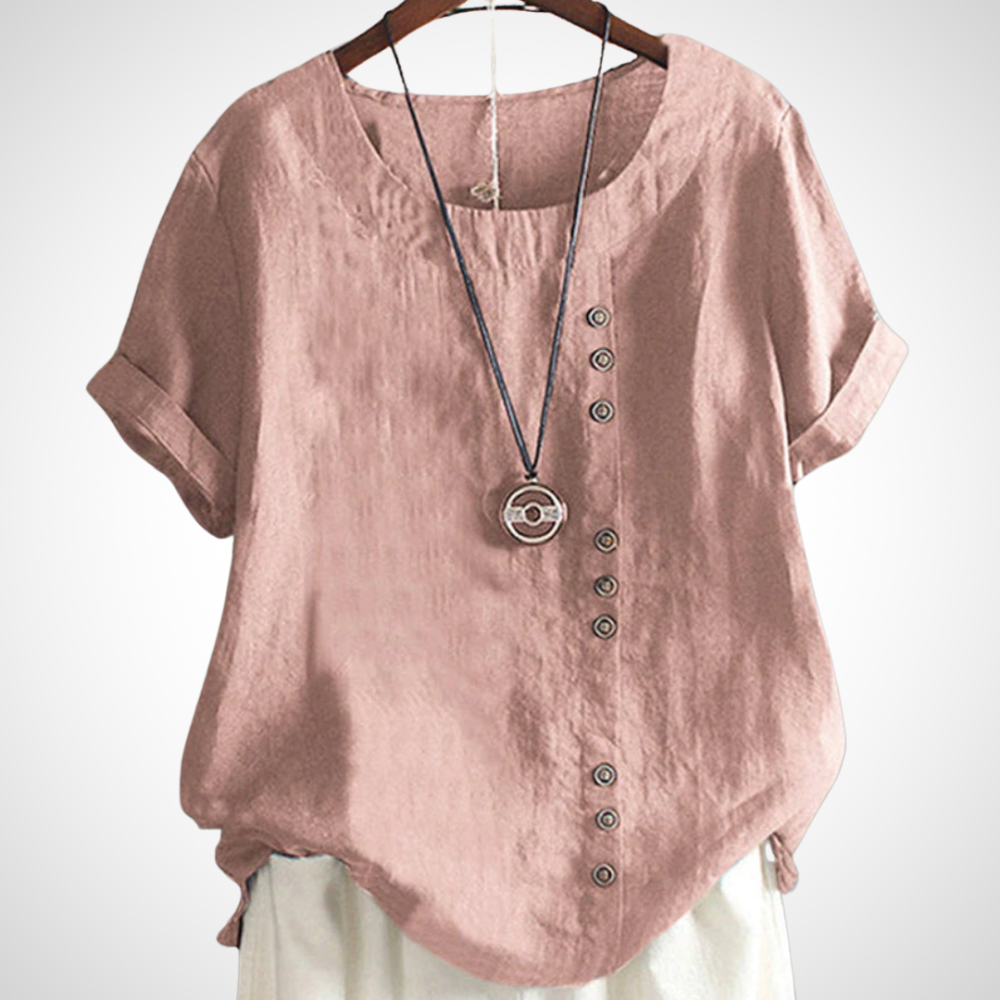 NOUVEAU RICHE Atmungsaktive Handgefertigte Leinenbluse Damen Sommerlook Rosa