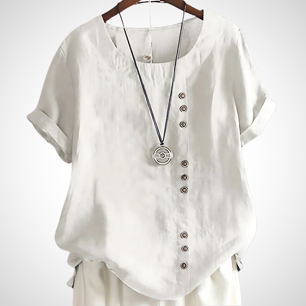 NOUVEAU RICHE Atmungsaktive Handgefertigte Leinenbluse Damen Sommerlook Weiß