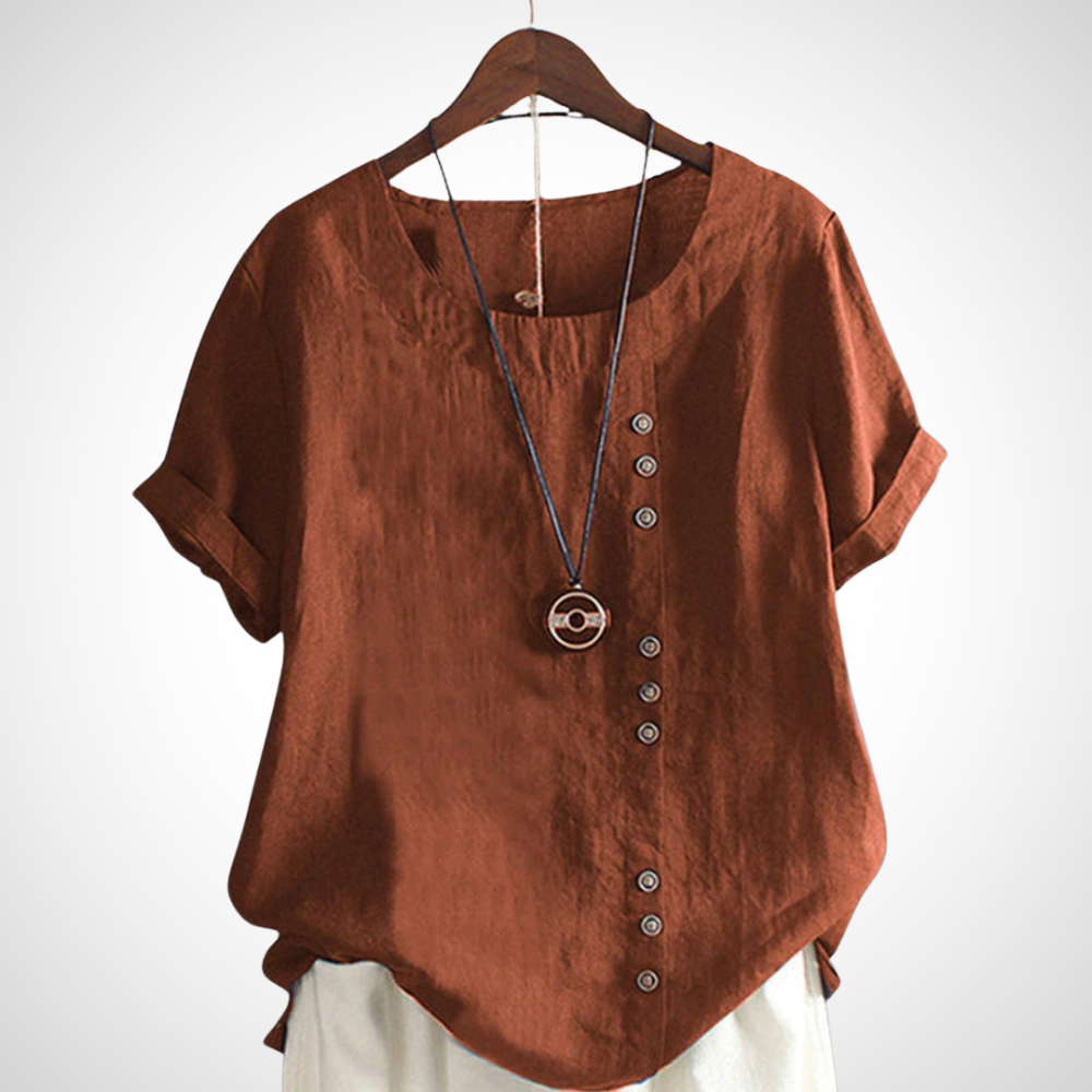NOUVEAU RICHE Atmungsaktive Handgefertigte Leinenbluse Damen Sommerlook Braun