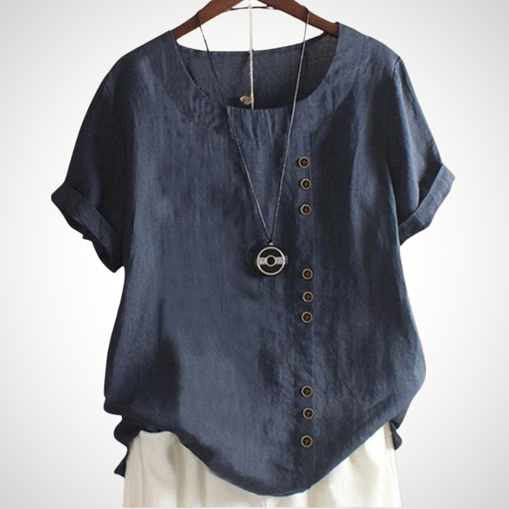 NOUVEAU RICHE Atmungsaktive Handgefertigte Leinenbluse Damen Sommerlook Dunkelblau