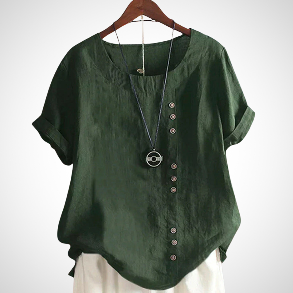 NOUVEAU RICHE Atmungsaktive Handgefertigte Leinenbluse Damen Sommerlook Grün