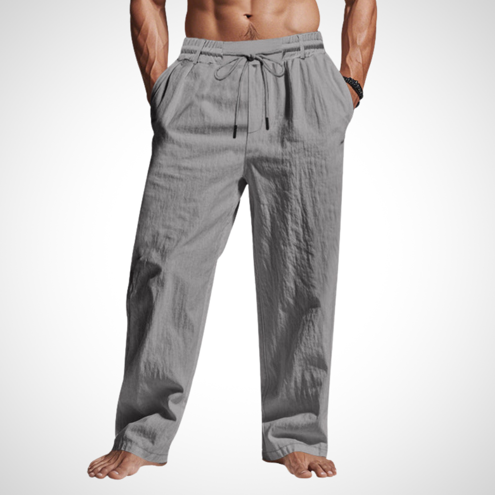 NOUVEAU RICHE Atmungsaktive Leinenhose Herren Relaxed Fit Kordelzug Lange Grau