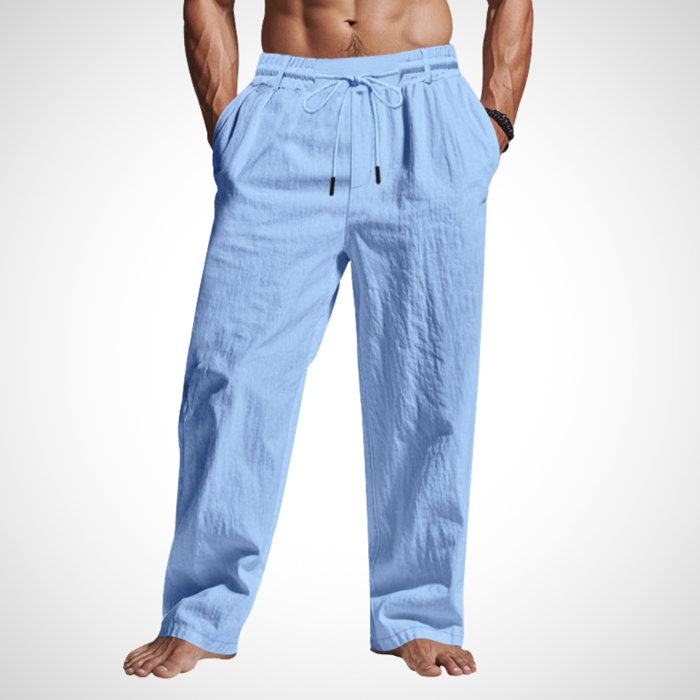 NOUVEAU RICHE Atmungsaktive Leinenhose Herren Relaxed Fit Kordelzug Lange Blau