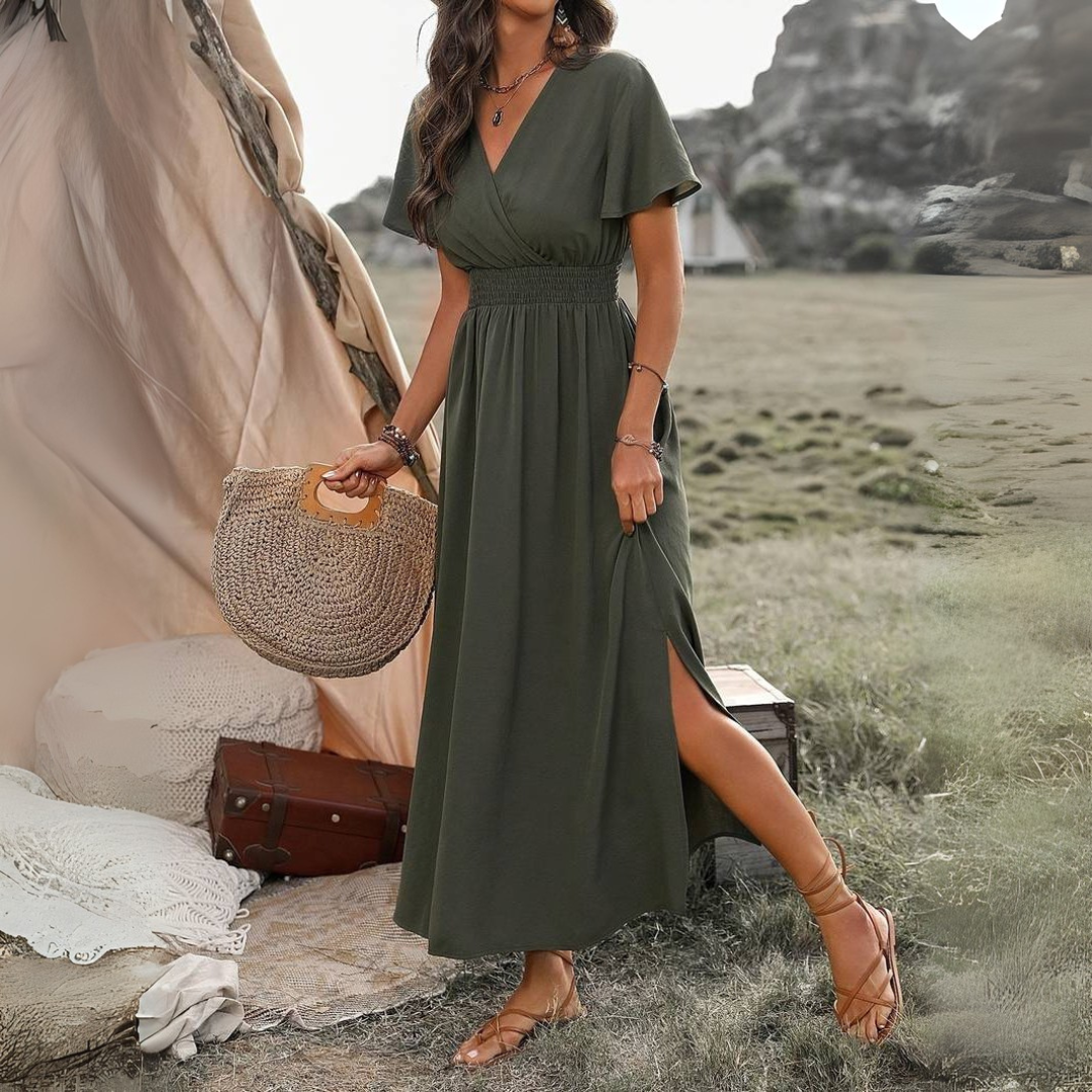 NOUVEAU RICHE Atmungsaktives V Ausschnitt Midikleid Mit Schlitz Für Damen 4XL