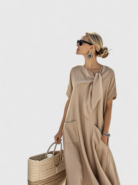 NOUVEAU RICHE Nara | Fließendes und vielseitiges Sommerkleid Khaki