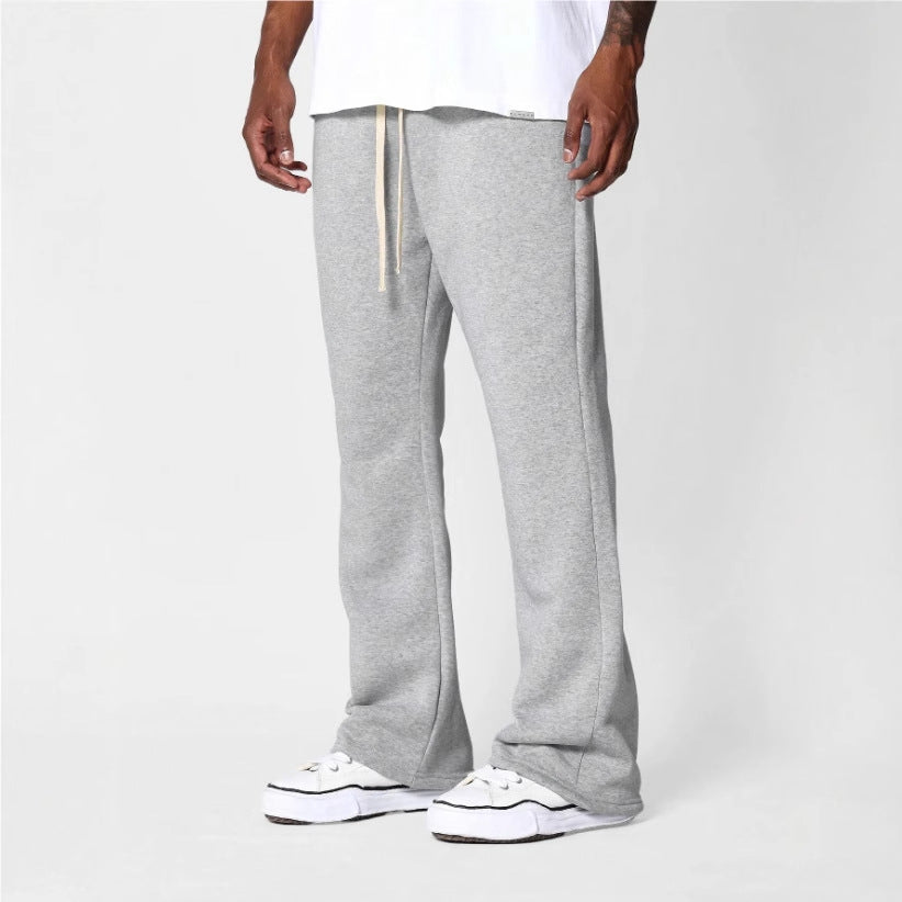 NOUVEAU RICHE Ausgestellte Jogginghose Für Herren Aus Baumwollfleece Mit Lockere Passform Und Kordelzug In Der Taille Volle Länge Hellgrau