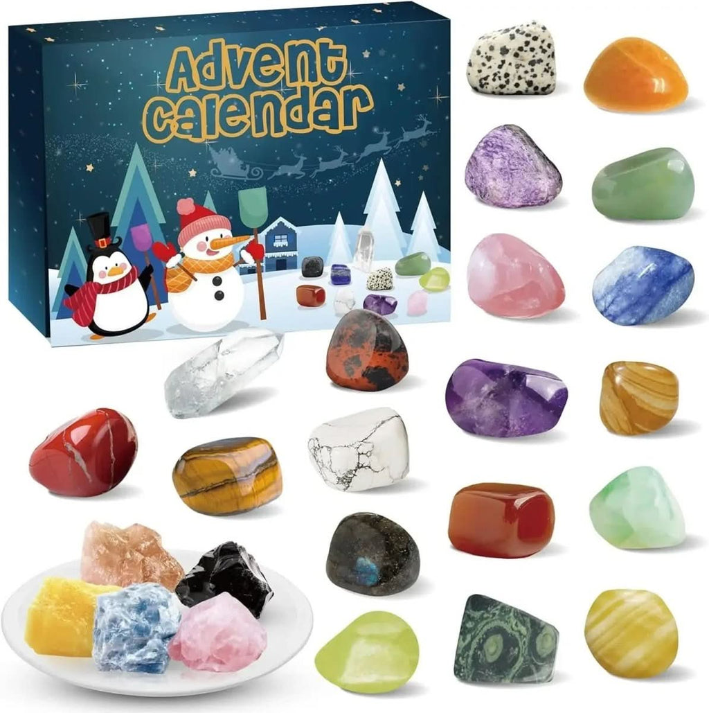 NOUVEAU RICHE Edelstein Adventskalender – 24 natürliche Kristalle & Steine für den Countdown bis Weihnachten, Geschenk für Steinsammler, 2 Varianten