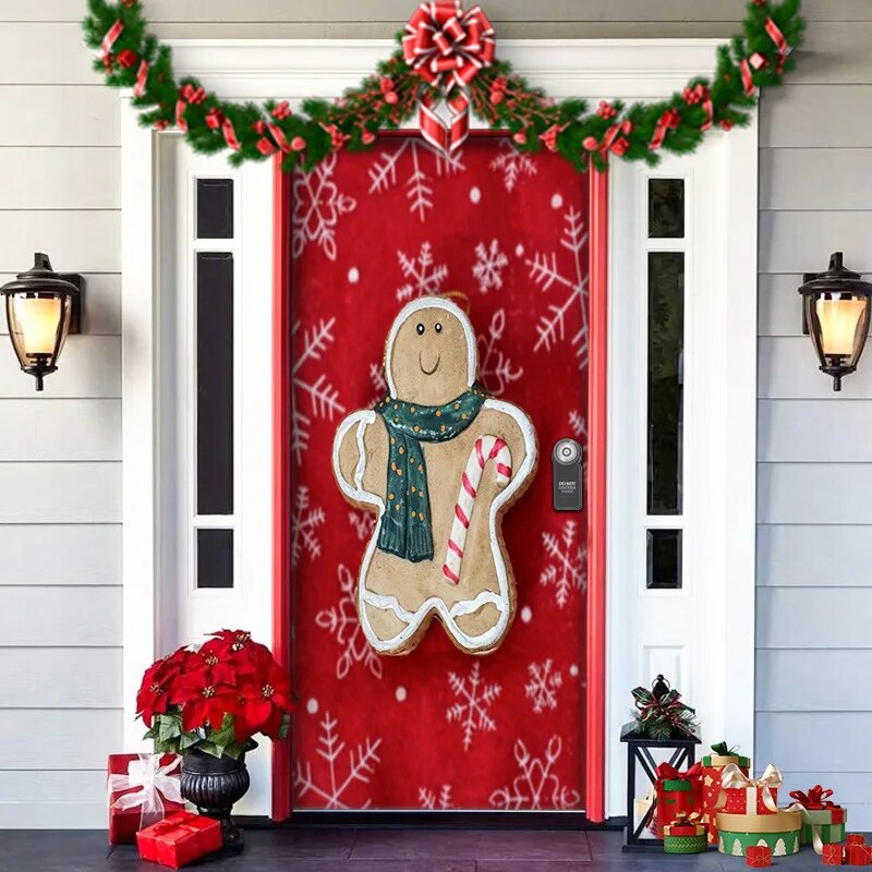 NOUVEAU RICHE Weihnachtliche Türdekoration – Weihnachtsdeko Türbanner für die Haustür, wiederverwendbarer Stoff, 91×203 cm, 7 Designs – MerryDoor Design 2 91×203cm