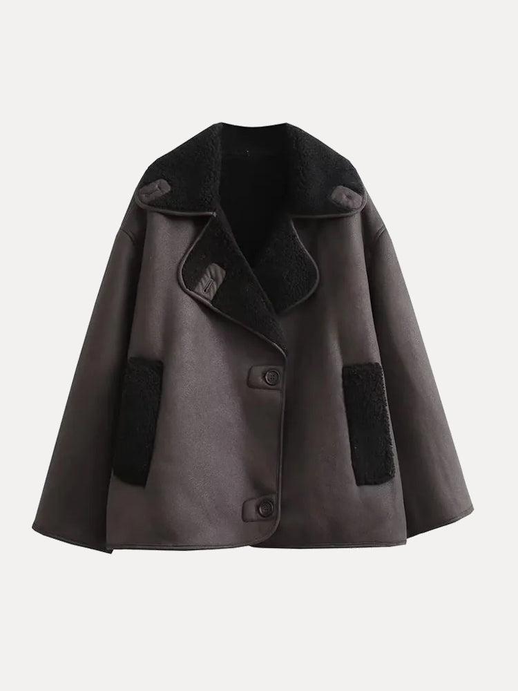 NOUVEAU RICHE Damen Übergroße Jacke Mit Pelz Kunstleder Winterjacke