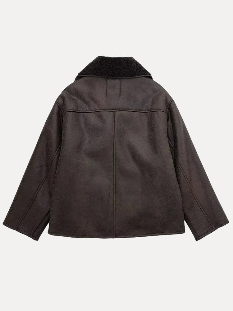 NOUVEAU RICHE Damen Übergroße Jacke Mit Pelz Kunstleder Winterjacke