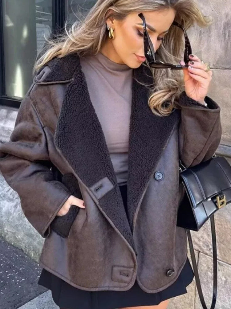 NOUVEAU RICHE Damen Übergroße Jacke Mit Pelz Kunstleder Winterjacke