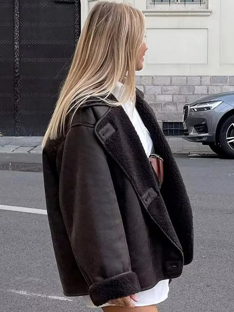 NOUVEAU RICHE Damen Übergroße Jacke Mit Pelz Kunstleder Winterjacke