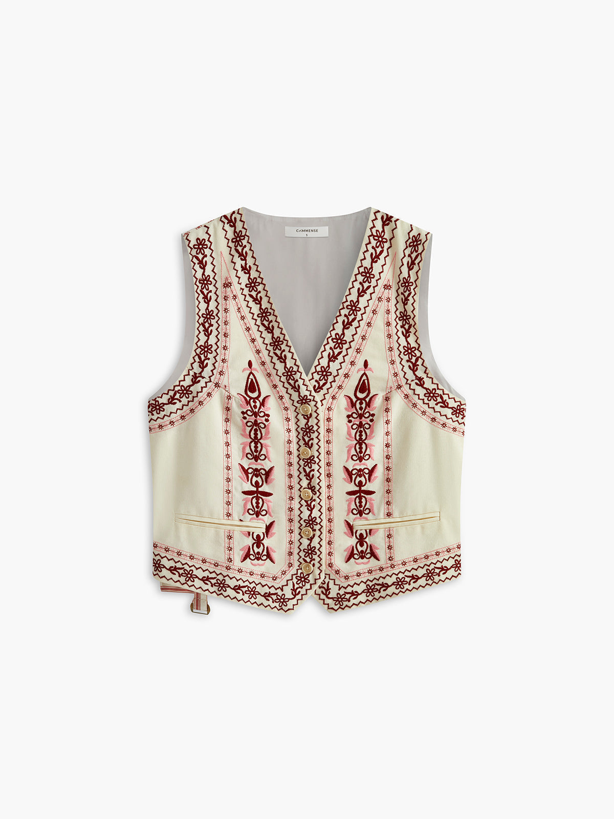 NOUVEAU RICHE Damen Ärmellose Weste – Bestickte Baumwollweste mit Gürtel Rot
