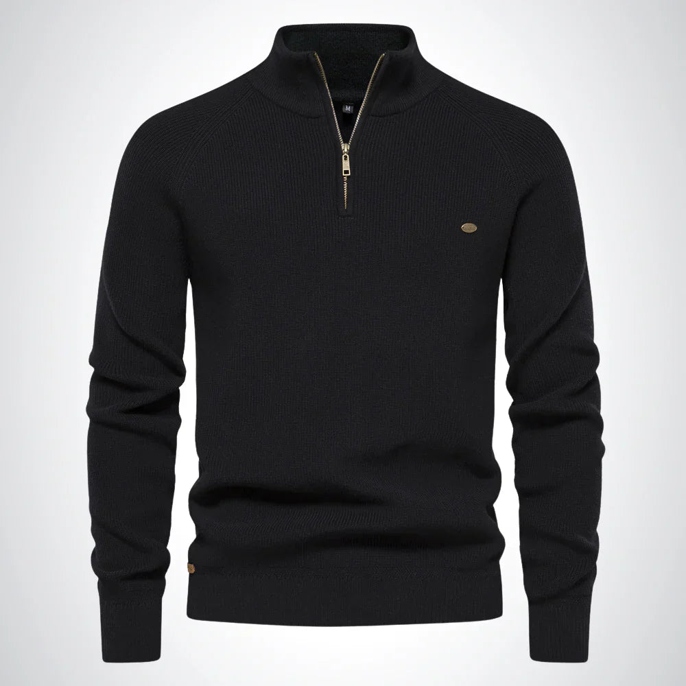 NOUVEAU RICHE Pullover Herren Baumwolle Reißverschluss Kragen Größenwahl Schwarz