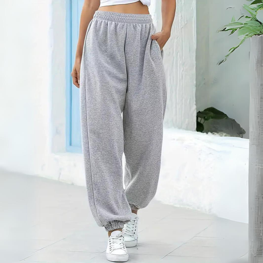 NOUVEAU RICHE Damen Baggy-Jogginghosen Hohe Taille Weiten Schnitt Bewegungsfreiheit Freizeit Hellgrau