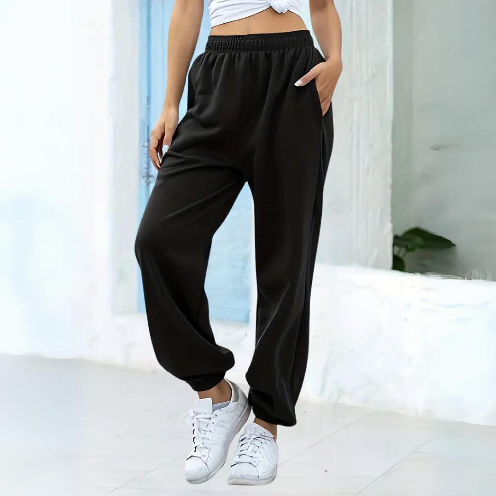 NOUVEAU RICHE Damen Baggy-Jogginghosen Hohe Taille Weiten Schnitt Bewegungsfreiheit Freizeit Schwarz