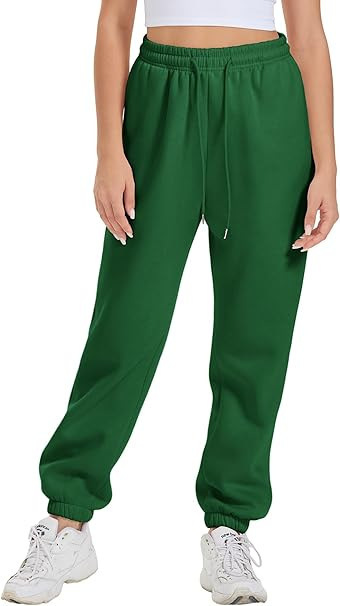 NOUVEAU RICHE Damen Baggy-Jogginghosen Hohe Taille Weiten Schnitt Bewegungsfreiheit Freizeit Grün