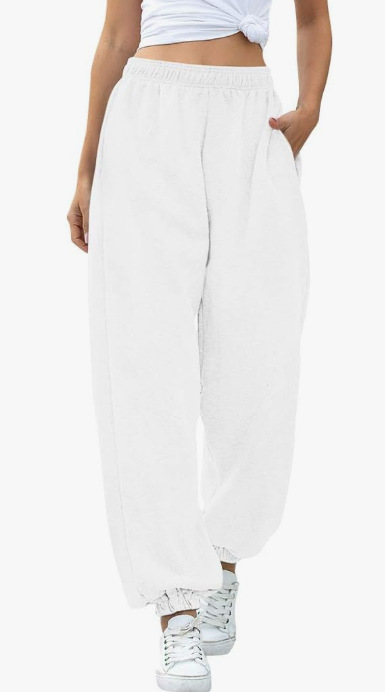 NOUVEAU RICHE Damen Baggy-Jogginghosen Hohe Taille Weiten Schnitt Bewegungsfreiheit Freizeit Weiß