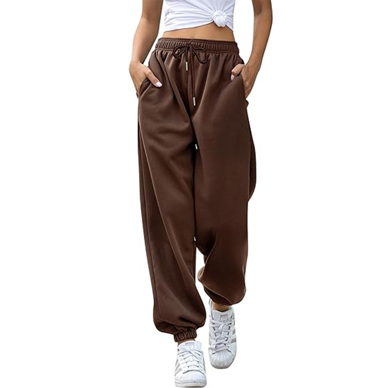NOUVEAU RICHE Damen Baggy-Jogginghosen Hohe Taille Weiten Schnitt Bewegungsfreiheit Freizeit Braun
