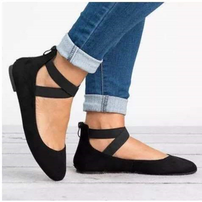 NOUVEAU RICHE Ballerinas Für Damen Mit Wildleder-Finish Elastischer Riemen Abgerundete Zehenpartie Schmale Passform Komfortabel Und Stilvoll Für Den Alltag Schwarz