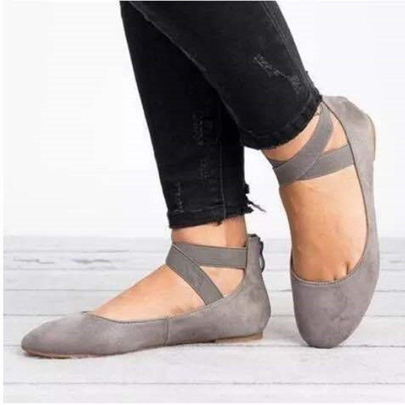 NOUVEAU RICHE Ballerinas Für Damen Mit Wildleder-Finish Elastischer Riemen Abgerundete Zehenpartie Schmale Passform Komfortabel Und Stilvoll Für Den Alltag Grau