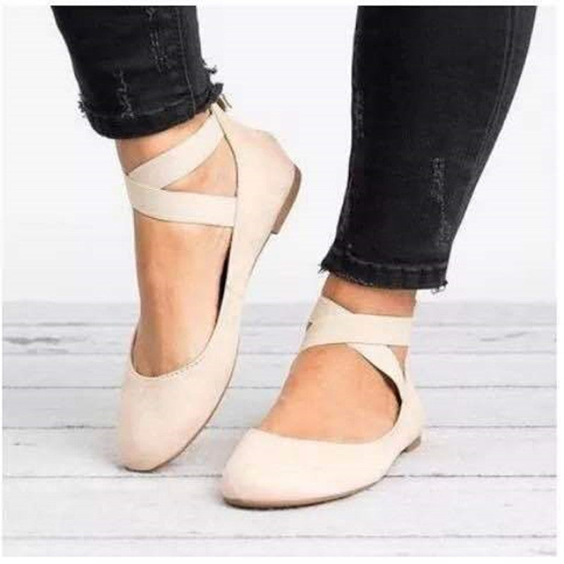 NOUVEAU RICHE Ballerinas Für Damen Mit Wildleder-Finish Elastischer Riemen Abgerundete Zehenpartie Schmale Passform Komfortabel Und Stilvoll Für Den Alltag Beige