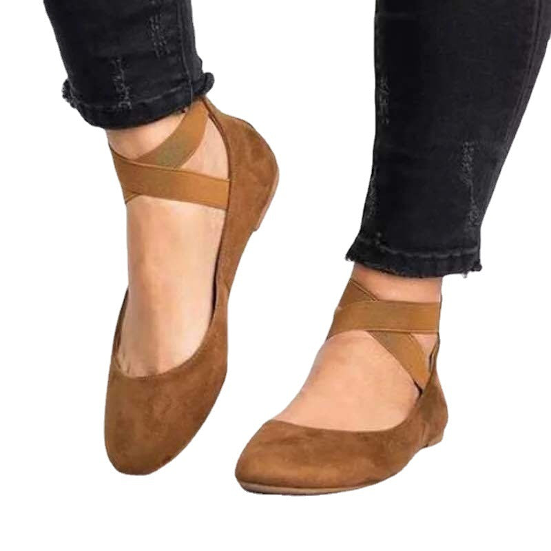 NOUVEAU RICHE Ballerinas Für Damen Mit Wildleder-Finish Elastischer Riemen Abgerundete Zehenpartie Schmale Passform Komfortabel Und Stilvoll Für Den Alltag Braun