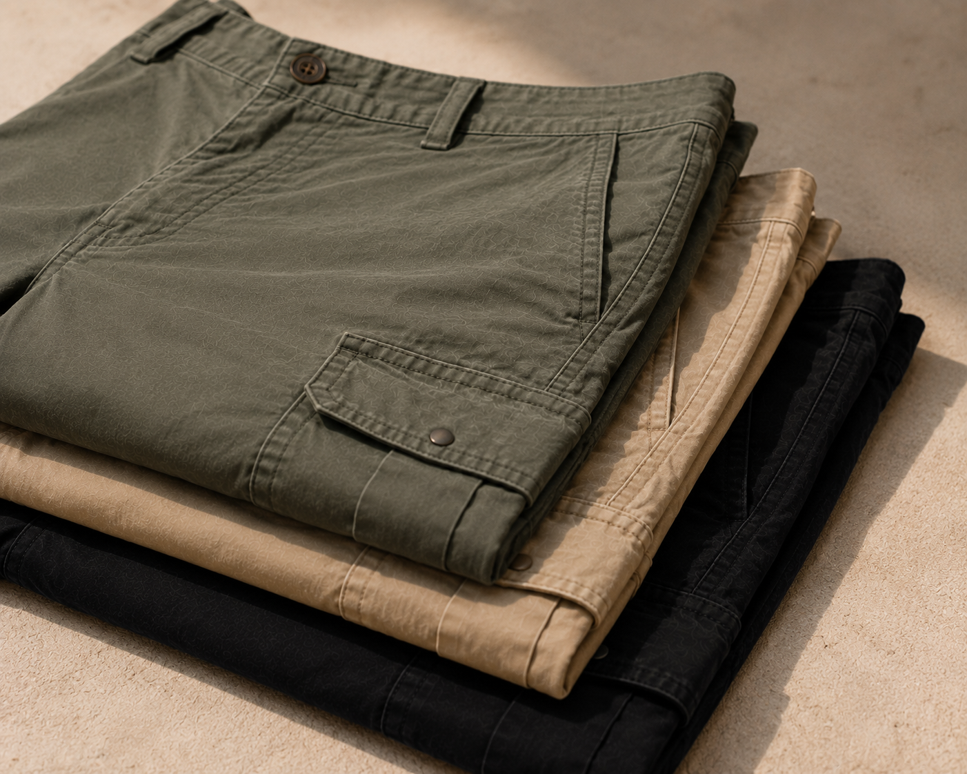 NOUVEAU RICHE Cargoshorts Herren Locker Mit Taschen – Leichte Sommershorts Baumwolle Beige Grün Schwarz