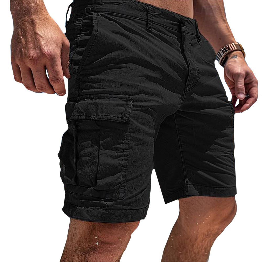 NOUVEAU RICHE Baumwoll-Cargoshorts Herren Leicht Atmungsaktiv Mit Taschen Schwarz